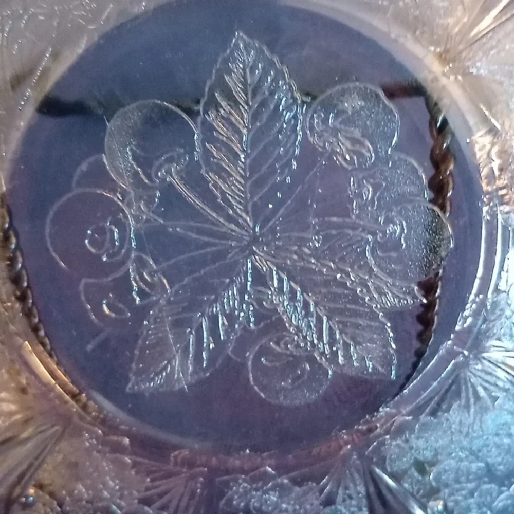 JEANNETTE PRESSED GLASS LUNCHEON OR SNACK PLATE, PATTERN CHERRY BLOSSOM
